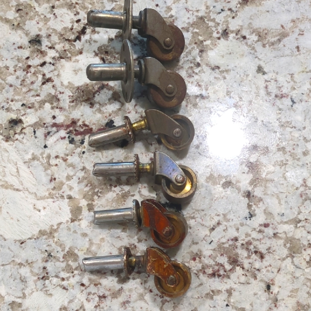 Vintage Brass Piano Caster Set 6 Heavy Metal Wheels Swiveling Socket Cups‎